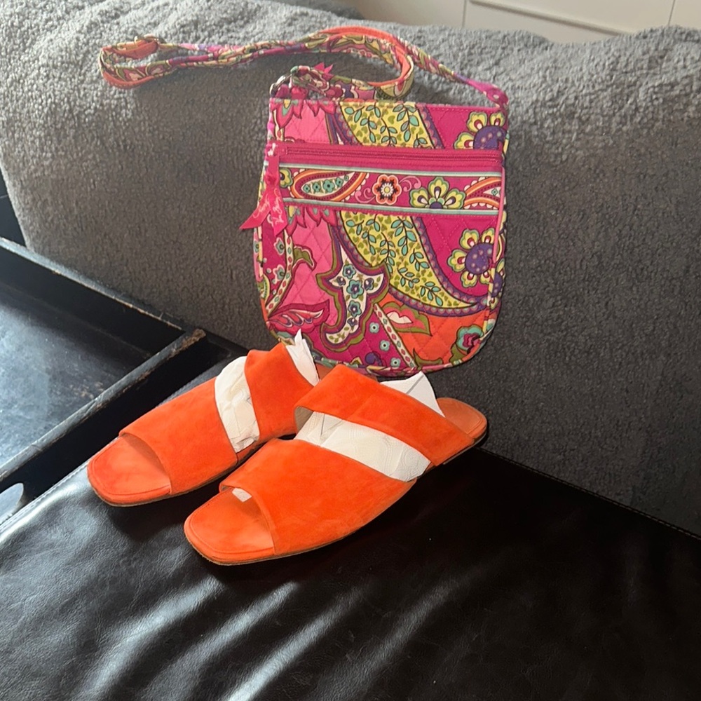 Vera Bradley Paisley Crossbody Bag and designer Orange Sandals bundle